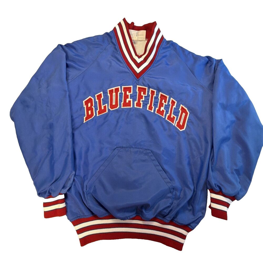 Vtg 80s Harvard Clothing Bluefield Spellout V-Neck Pullover Windbreaker 2XL